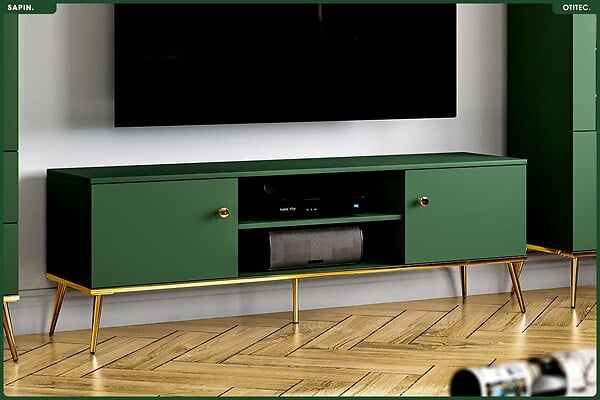 OTITEC - Meuble TV - H.54 x L.160 x P.40 cm - SAPIN - large