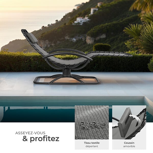 TECTAKE - Chaise longue ergonomique TOULON gris - large