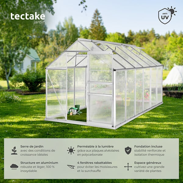 TECTAKE - Serre en aluminium avec fondation, 185x375x195cm blanc transparent - large