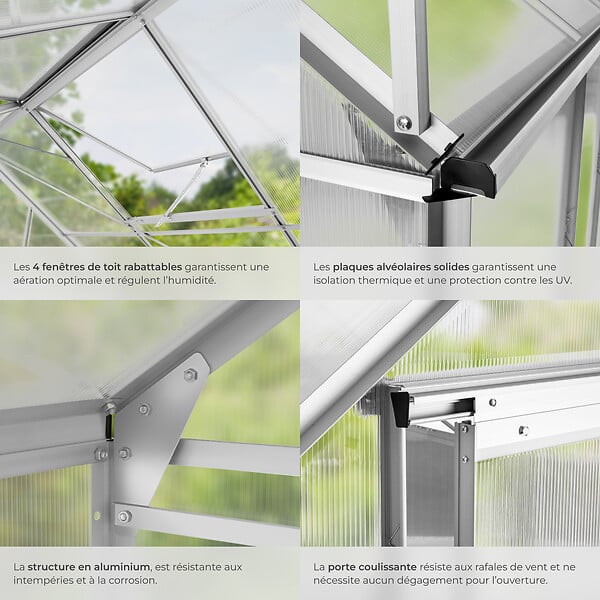 TECTAKE - Serre en aluminium avec fondation, 185x375x195cm blanc transparent - large