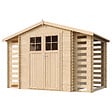 TIMBELA - Abri de jardin en bois et range bûches extérieur AVEC SOL TRAITÉ - extérieur I206xL328xH218 cm/ 3,53 + 0,97+0,97 m2 - TIMBELA M391F+M391G - vignette