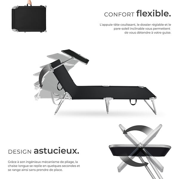 TECTAKE - Transat CHLOÉ noir - large
