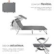 TECTAKE - Lot de 2 chaises longues pliantes en acier avec appuie-tête amovible pare-soleil 4 positions gris 190 x 68 x 111 cm - vignette