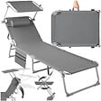 TECTAKE - Bain de soleil pliable avec appui-tête structure acier polyester couleurs gris clair - vignette