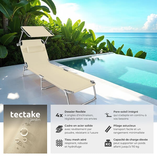 TECTAKE - Transat CHLOÉ beige - large