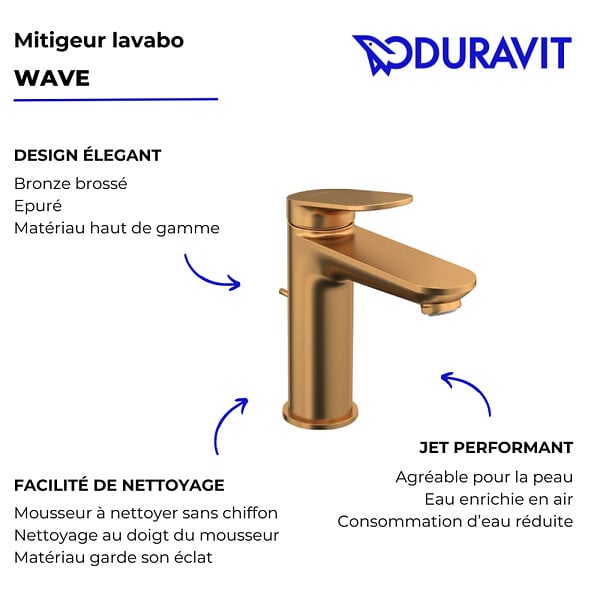 DURAVIT - Mitigeur lavabo Wave M avec vidage bronze brossé - large