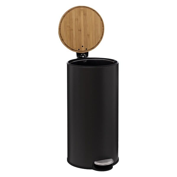 5 FIVE SIMPLY SMART - Poubelle 30 Litres en Métal Noir charbon et Couvercle en Bambou - large