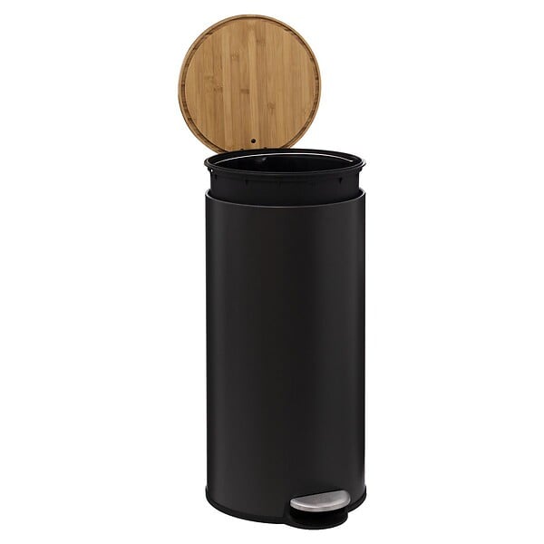 5 FIVE SIMPLY SMART - Poubelle 30 Litres en Métal Noir charbon et Couvercle en Bambou - large