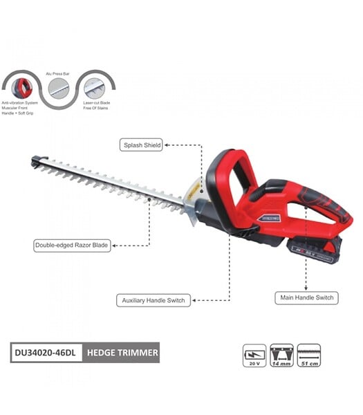 DUNSCH - Pack Taille-haie électrique sans fil 20V, Lame 51 cm, batterie incluse - DUNSCH 34020-46DL - large