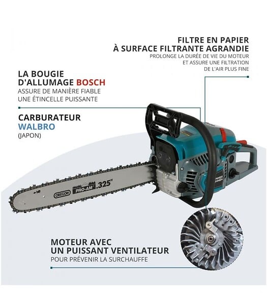 KONNER SOHNEN - Tronçonneuse thermique 50" moteur 54,5 cm³, guide et chaîne OREGON - Könner  Söhnen KS CS31G-20-1 - large