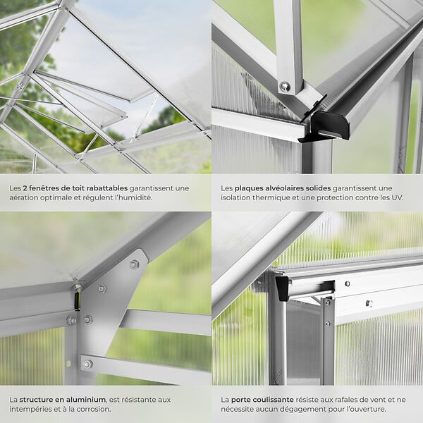 TECTAKE - Serre aluminium avec fondation blanc transparent plaques double paroi 185x250x195cm grande taille - large