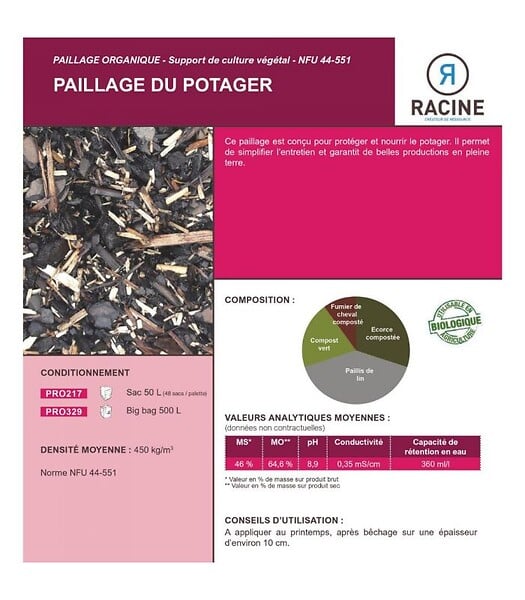 RACINE - Paillage organique du potager 100% naturel, 48 sacs de 50 l - PRO217-48x50L - large