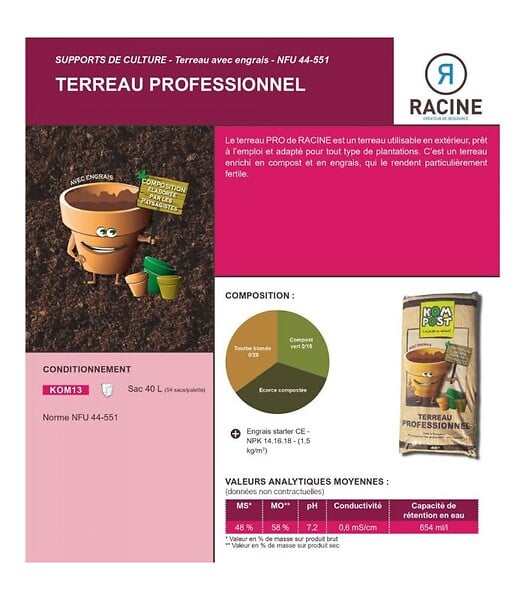 RACINE - Terreau professionnel stimulateur plantation 54 sacs de 40 litres - large