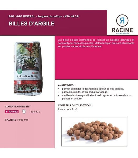 RACINE - Paillage minéral billes d'argile 8-16 triple action, sac de 50 L - F-PAI052 - large