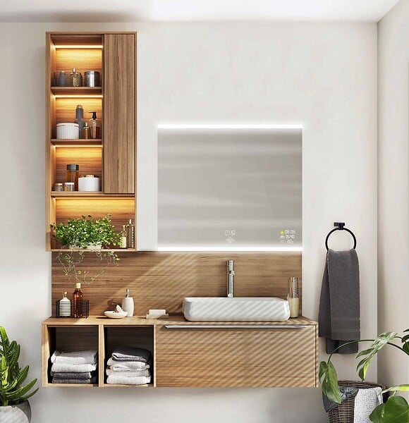 MP GLASS - Miroir LED connecté Broadway - Argent - 70x80cm - large