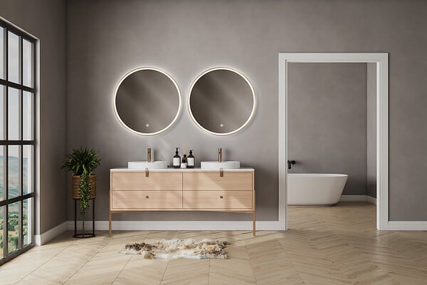MP GLASS - Miroir LED rond aluminium Céleste - Doré brossé - Diam.80cm - large