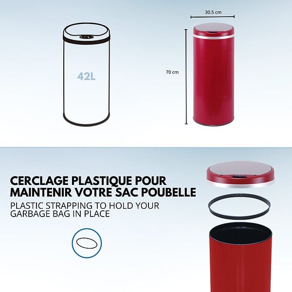 KITCHEN MOVE - Poubelle automatique inox SOHO rouge 42L - large