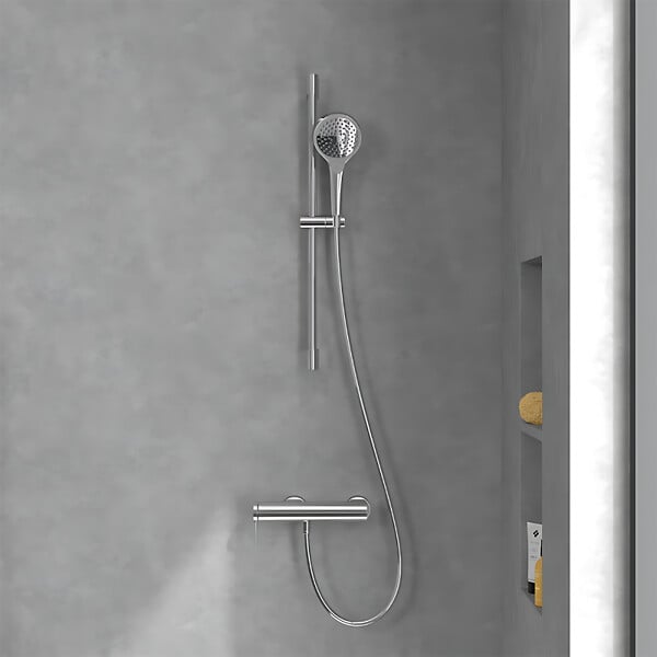 VILLEROY ET BOCH - Mitigeur mécanique douche  Loop & Friends Chrome + Ensemble de douche  Verve Showers 3 jets Chrome - large