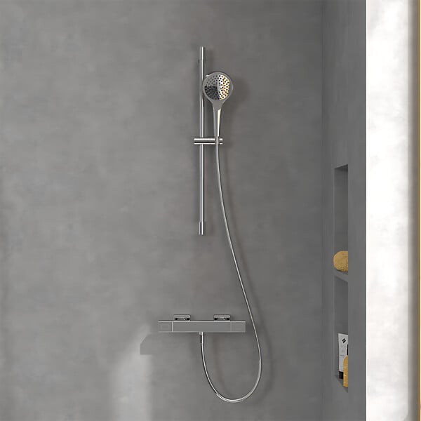 VILLEROY ET BOCH - Mitigeur douche thermostatique  Universal rectangle + Ensemble de douche Verve Showers chromé - large