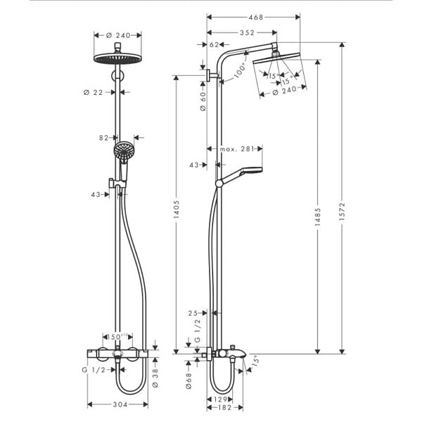 HANSGROHE - Colonne de douche avec mitigeur thermostatique bain/douche Showerpipe CROMETTA S240 - Chromé - large
