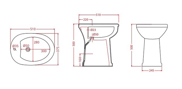 GOMAN SRL - Bidet surélevé céramique ALTO 3 - Blanc - Hauteur 50 cm - Profondeur : 51 cm - Largeur : 37,5 cm - large