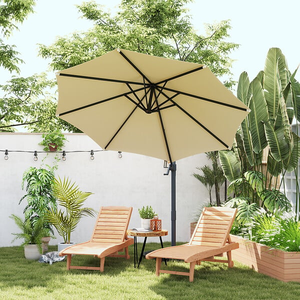 OUTSUNNY - Bain de soleil transat style colonial dossier réglable 3 positions roulettes tablette support bois sapin pré-huilé - large