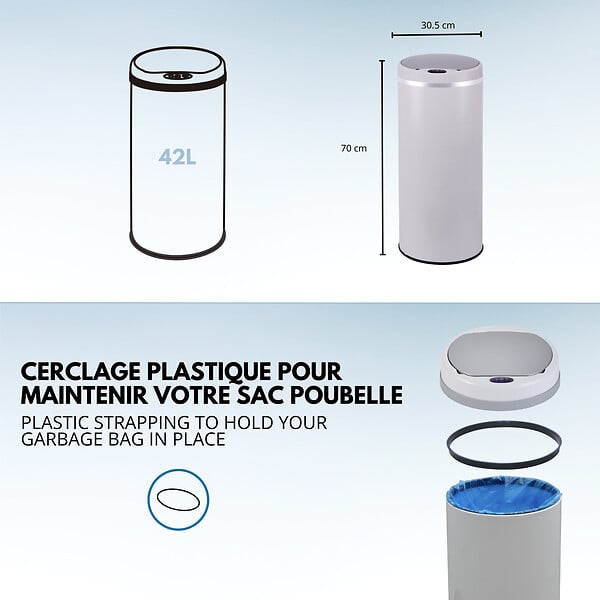 KITCHEN MOVE - Poubelle automatique inox SOHO blanc 42L - large