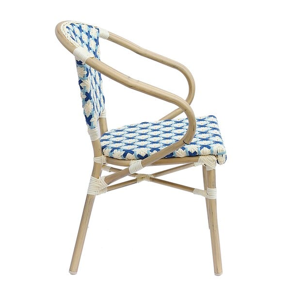 OVIALA - Fauteuil de terrasse bistrot parisien en aluminium et rotin bleu - Madeleine - large