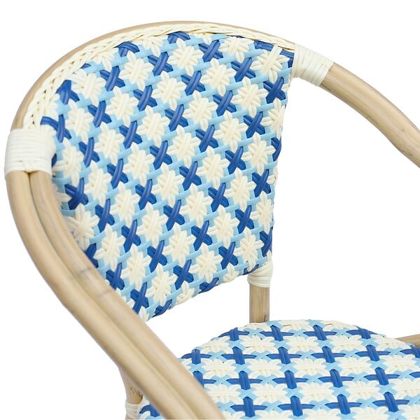 OVIALA - Fauteuil de terrasse bistrot parisien en aluminium et rotin bleu - Madeleine - large
