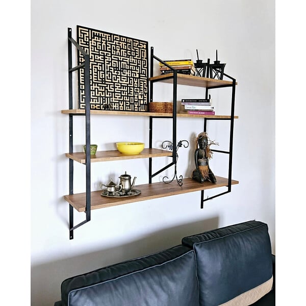 CONCEPT USINE - Etagère murale design en métal - 4 rangements - bois et noir YOMI - large
