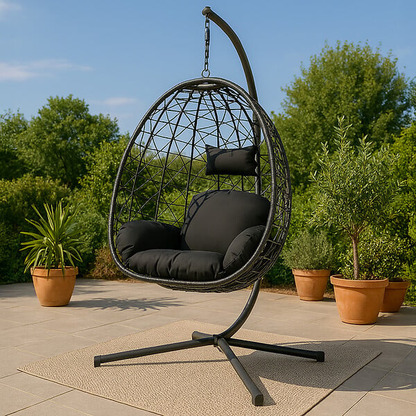 CONCEPT USINE - Fauteuil suspendu effet rotin noir CUZCO $ - large