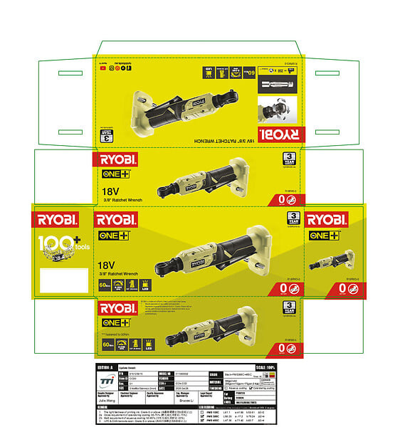 RYOBI - Clé à cliquet sans fil 18V - Tête 4 positions - 60 Nm - large