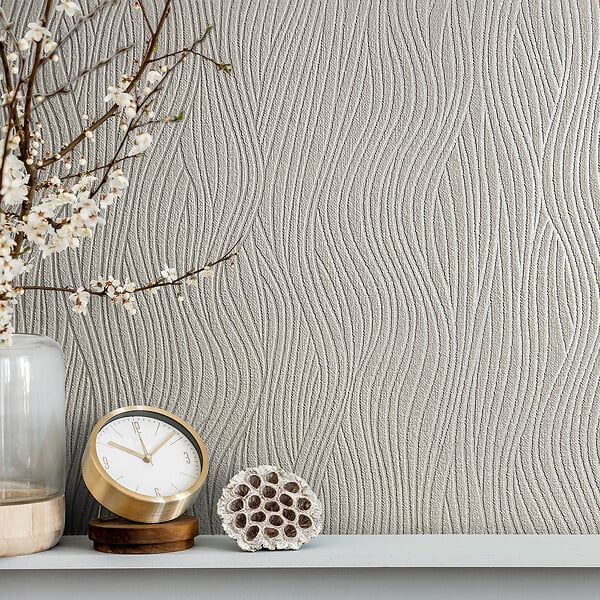 LUTECE - Papier peint vinyle expansé relief Ondulation mica beige - large