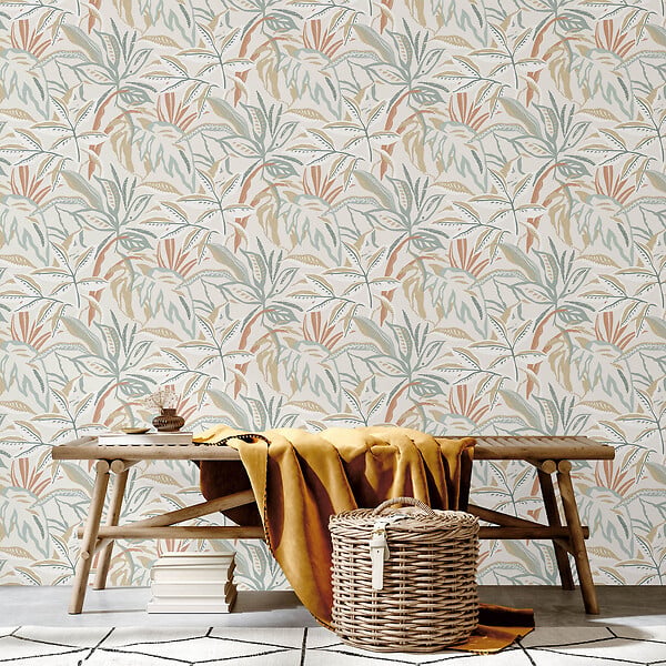 LUTECE - Papier peint Flora Vita - Terracotta, Vert - L.10,05xl.0,53m - large