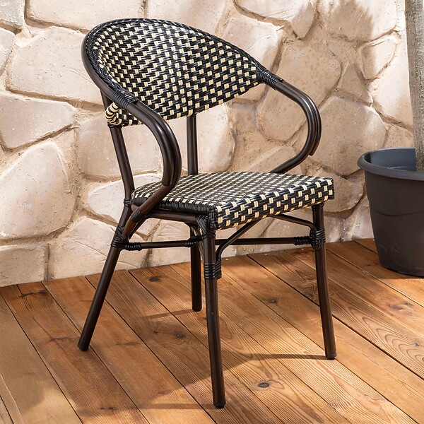 OVIALA - Fauteuil de terrasse bistrot parisien en aluminium noir - Levallois - large