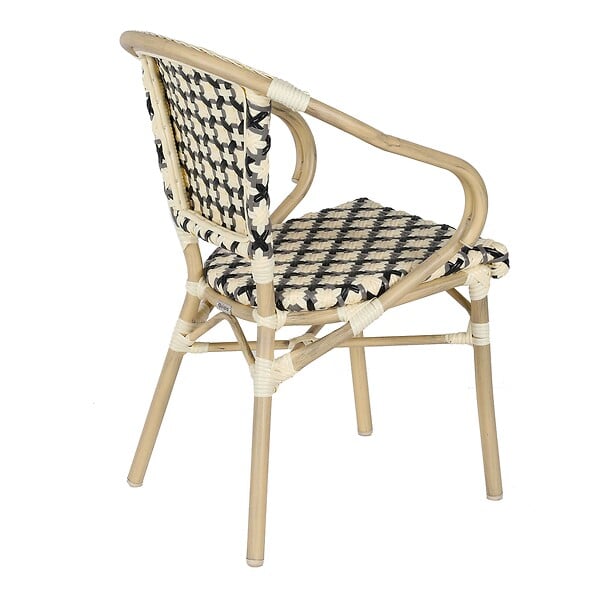 OVIALA - Fauteuil de terrasse bistrot parisien en aluminium et rotin noir - Madeleine - large