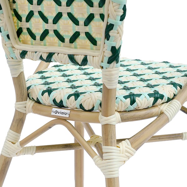 OVIALA - Fauteuil de terrasse bistrot parisien en aluminium et rotin vert foncé - Madeleine - large