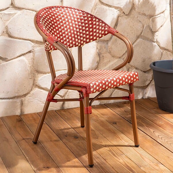 OVIALA - Fauteuil de terrasse bistrot parisien en aluminium rouge - Levallois - large