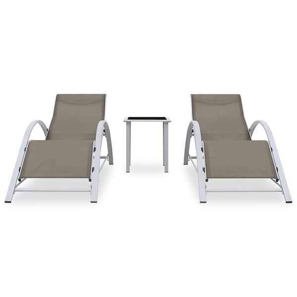 VIDAXL - vidaXL Chaises longues lot de 2 avec table Aluminium Taupe - large