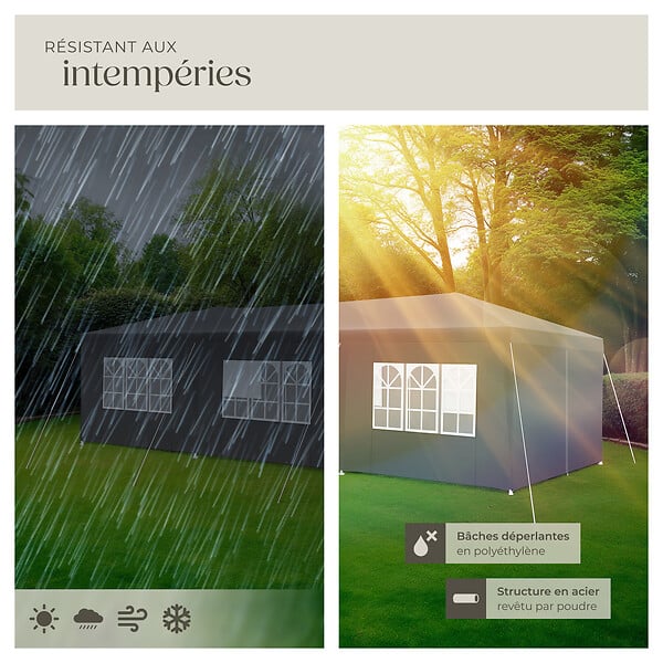 TECTAKE - Pavillon imperméable MIRAMAS avec 8 côtés gris - large