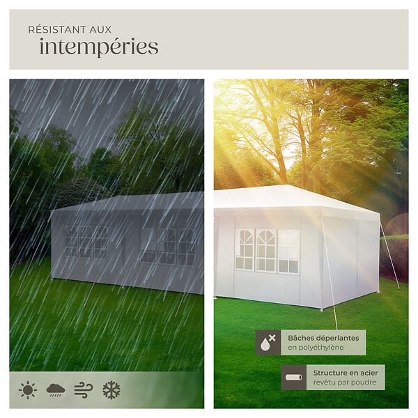 TECTAKE - Pavillon imperméable MIRAMAS avec 8 côtés blanc - large