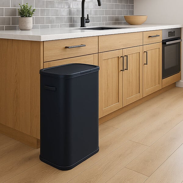 KITCHEN MOVE - Poubelle push inox PORTLAND noir 60L - large