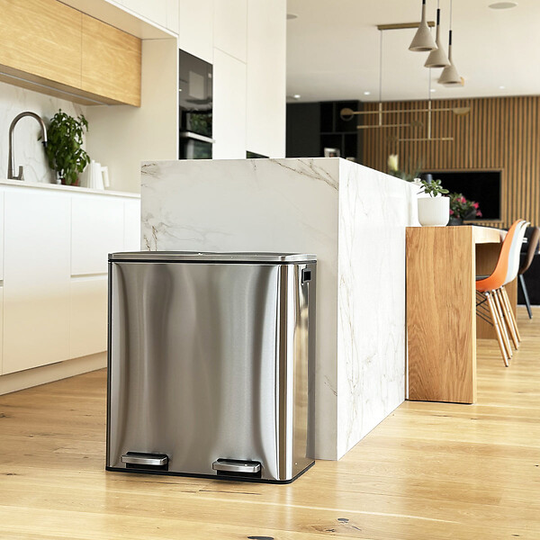 KITCHEN MOVE - Poubelle pédale tri sélectif MAJOR argent 60L - large