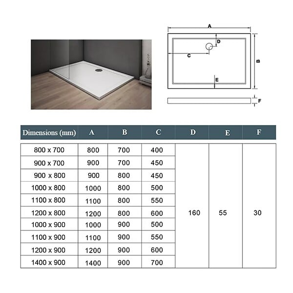 AICA SANITAIRE - Receveur de douche blanc rectangle 90x80cm - large
