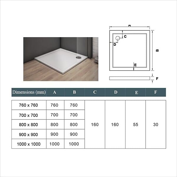 AICA SANITAIRE - Receveur de douche blanc 80x80cm - large