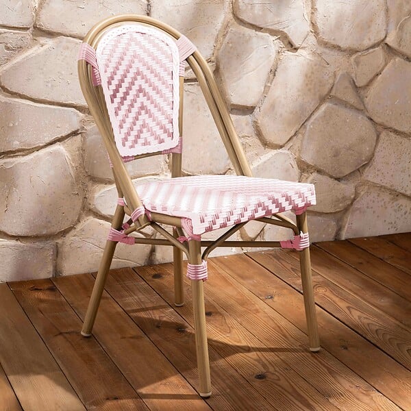 OVIALA - Chaise de terrasse en aluminium et rotin synthétique rose - Auteuil - large