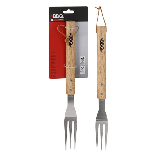 BBQ - Fourchette de barbecue en acier inoxydable avec manche en bois 38 cm - - large