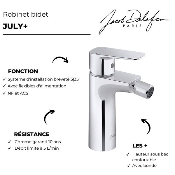 JACOB DELAFON - Mitigeur bidet July+ chromé - large