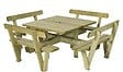 PLUS A/S - Table pique nique bois carrée avec bancs et dossiers 8pers pin naturel - vignette