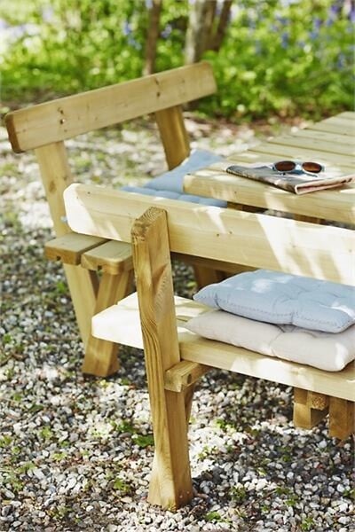 PLUS A/S - Table pique nique bois carrée avec bancs et dossiers 8pers pin naturel - large